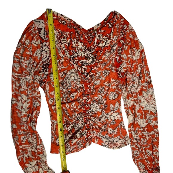 NWOT Free People Say The Word Ruched Long Sleeve V-Neck Top XS ruby red combo - Picture 11 of 14